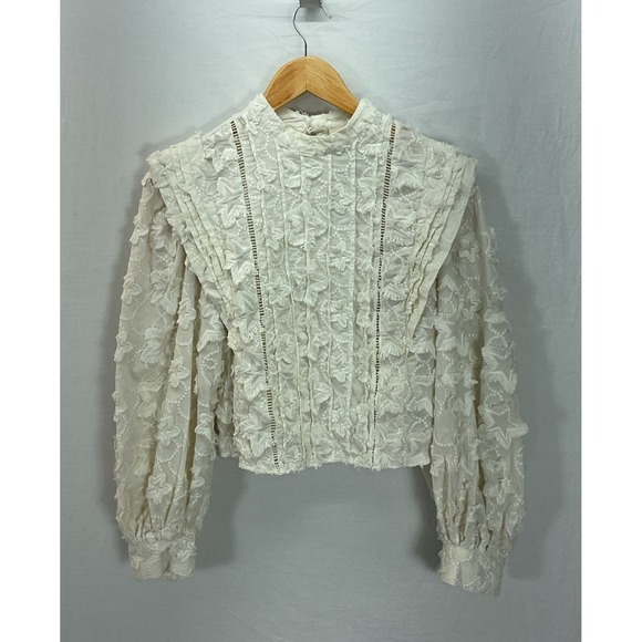 FARM RIO Star 3D Embroidered Blouse in Ivory XS Fairy Party Office‎ cropped - Picture 3 of 13